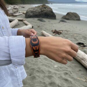 Handmade Leather Cuff, Hand painted by First Nations Artist